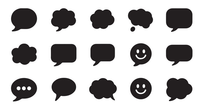 Speech bubble vector set with various comic chat clouds and dialogue communication shapes.