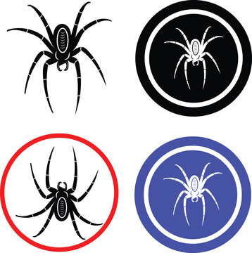 Stylized Spider Silhouette Icons Set Featuring Various Circular Border Designs For Graphic Projects