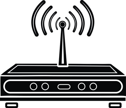 Wireless internet router icon vector illustration with antenna signal for home and office network connectivity