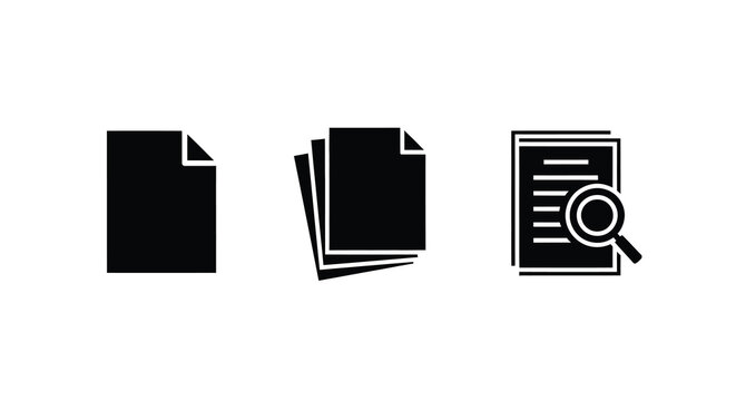 Three document icons in black representing files and analysis silhouette
