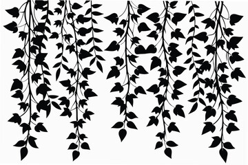 hanging ivy vine patterns leaves silhouette line art vector illustration © kanchanrani