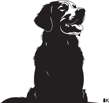Black dog, sitting dog, dog silhouette, pet illustration, vector animal