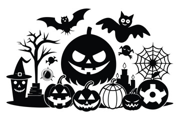 Obraz premium halloween icon bundle silhouette line art vector illustration