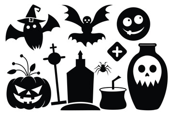 Fototapeta premium halloween icon bundle silhouette line art vector illustration