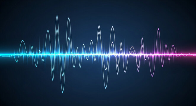 Neon Audio Waveform Visualization With Glowing Spectrum.