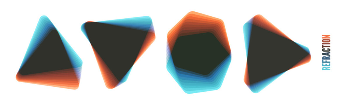 Geometric hexagonal and triangle elements isolated on a white background. Offset and overlapping layers. Semi-transparent element. Template for an invitation to an event or conference. Vector.