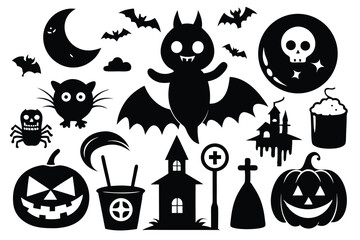 Obraz premium halloween icon bundle silhouette line art vector illustration