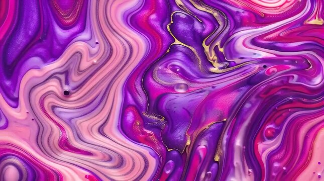 Abstract Purple and Pink Fluid Liquid Art with Gold Veins