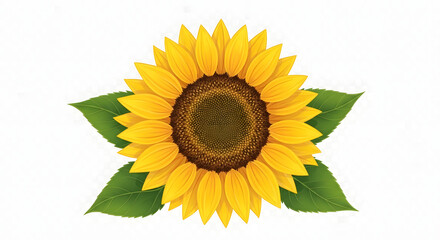 Obraz premium Bright Yellow Sunflower Vector, Detailed Petals and Realistic Center, Green Leaves, Clean Modern Floral Illustration, Isolated Transparent Background PNG