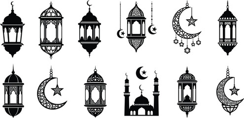 A vintage iron lamppost stands against the urban sky near the silhouette of a house chain and vector silhouettes of birds resting on an antique street lantern © Masuduzzaman