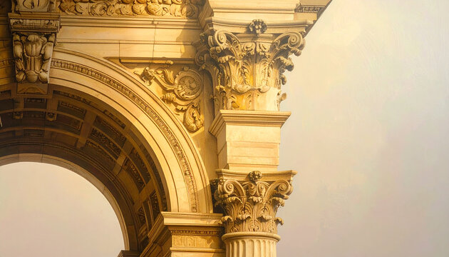 Detailed View of a Classical Archway with Corinthian Columns and Carvings architecture