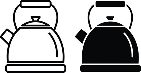 Obraz premium Simple line art and solid silhouette icons of a classic kettle for kitchen use