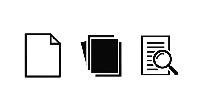 Documents stack and magnifying glass depicted in a black silhouette