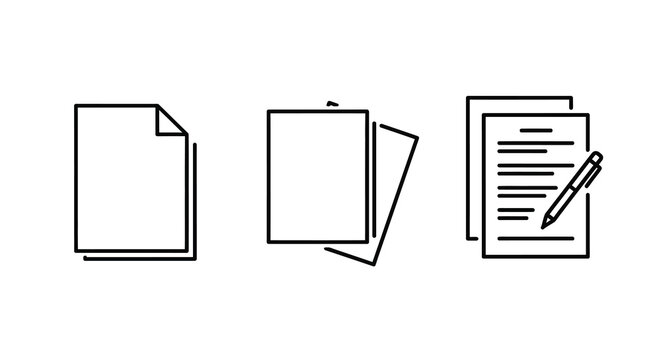 Three document icons representing stages of paperwork a clean silhouette