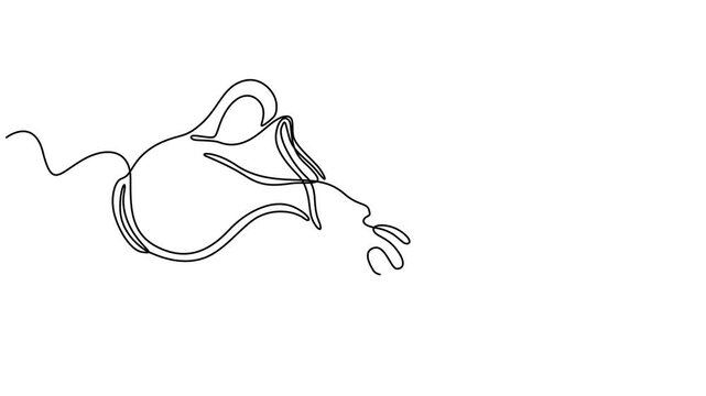 Animated self drawing of continuous line jug pouring water. Full length one line animation. 4K, one line drawing of water coming out of a clay jug.antique jug. pitcher for milk, water,juice, pour into