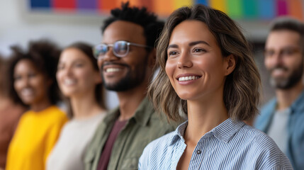 Fototapeta premium Multicultural business team presenting in a conference room brainstorming session, diversity and teamwork banner concept, defocused background, with copy space