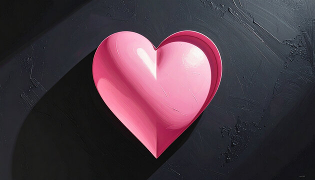 Pink heart-shaped box on a dark textured background with shadow (199) image