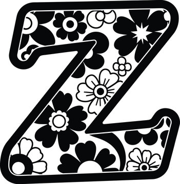 Floral letter Z with retro psychedelic seventies pattern design