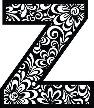 Floral letter Z with retro psychedelic seventies pattern design