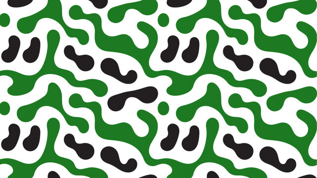 Abstract seamless organic camouflage pattern with fluid blob shapes, modern green and black background texture for textile, fashion print, branding, wrapping and creative surface design