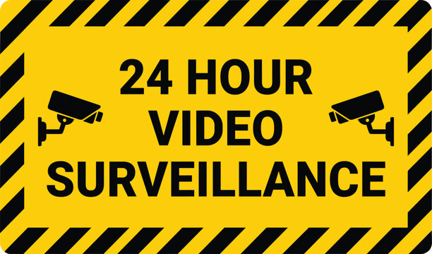 24 Hour Video Surveillance. 24 hour video surveillance sign with security monitoring system and warning notice