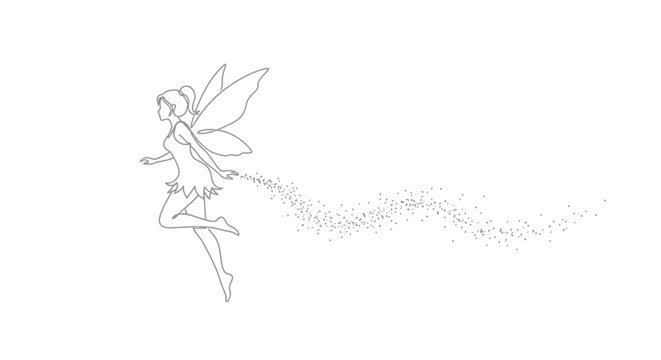 Elegant Fairy Line Art with Sparkle Trail