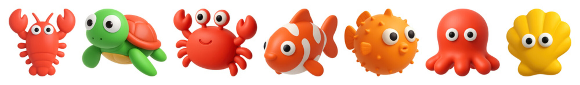 PNG Colorful marine animal toys on transparent background