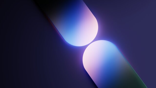 Two rounded glass shapes with colorful glowing gradients in harmony