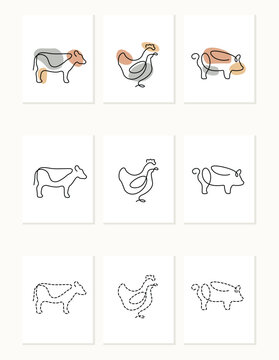 Evolutionary progression of farm animals depicted in simple line drawings Vector