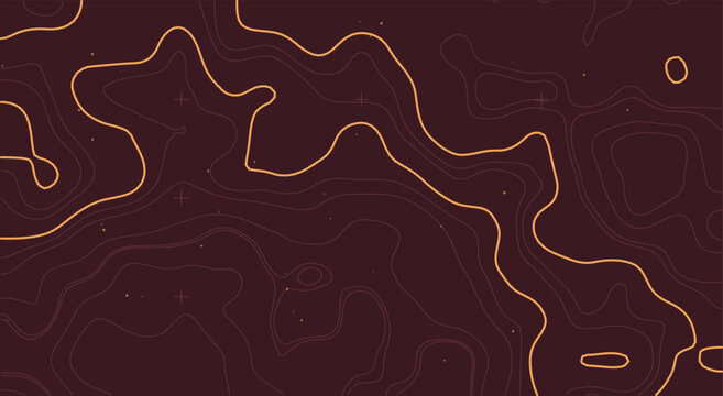 Burgundy topographic map patterns reveal elegant gold geographic contour lines. Elevate modern travel branding using this abstract terrain graphic design vector illustration background.