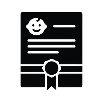 A simple black silhouette depicts a baby s birth certificate with a smiling face and decorative elements high quality professional