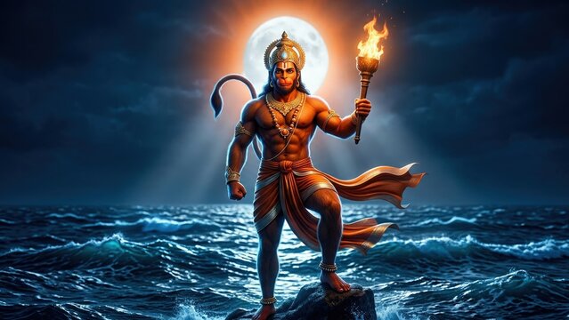 Hanuman Ji ocean night power divine wallpaper