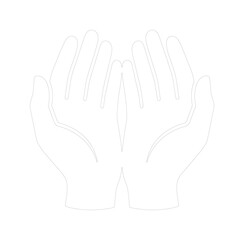 Obraz premium 祈りの手、捧げる手のシンプルな線画ベクターイラスト。希望、感謝、慈悲、施しを象徴する、ミニマルでクリーンなデザイン素材。