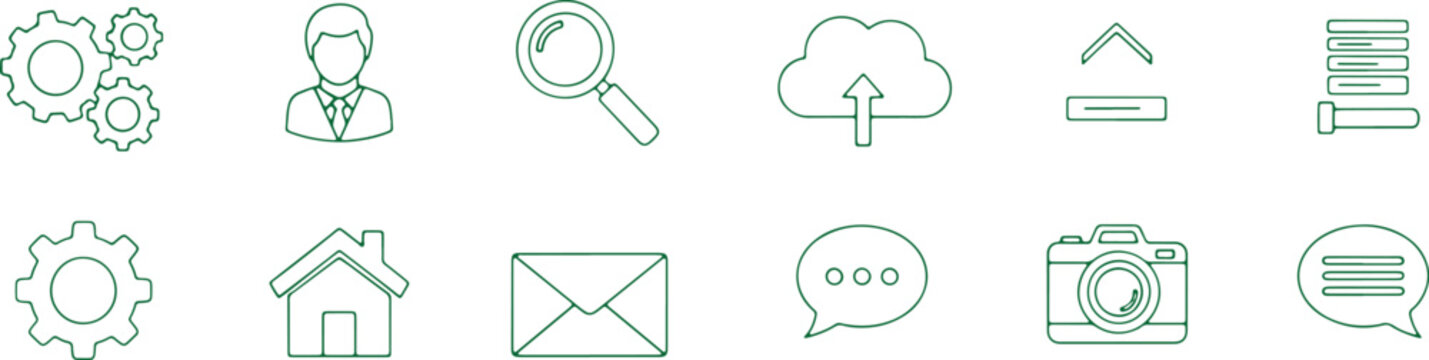 Set of icons for business, technology and communication line art green.