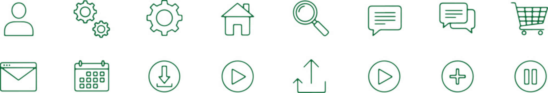 Essential website header and navigation bar green vector icons for modern digital platforms.