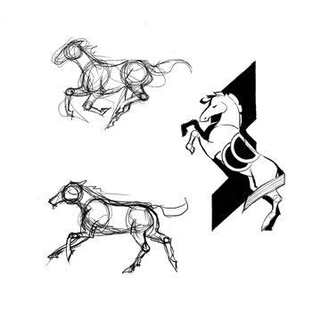 Graphic ink sketches of horses