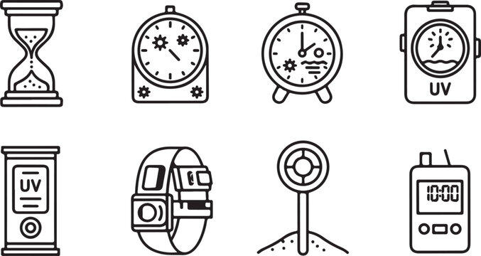 Common electronics and appliances shown in simple line drawings Vector