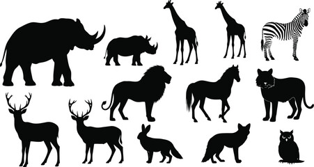 Fototapeta premium Silhouettes of various african and domesticated animals