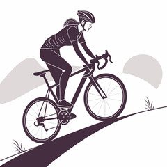 Obraz premium A stylized illustration depicts a female cyclist intensely riding a road bike uphill showcasing athletic determination and focused movement high quality professional