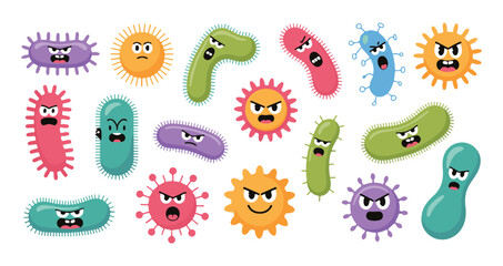 Fototapeta premium Angry Cartoon Germs and Pathogen Characters