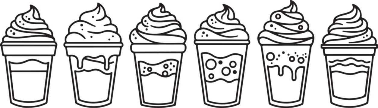 Six cartoon buckets with different textures and patterns on white background Vector