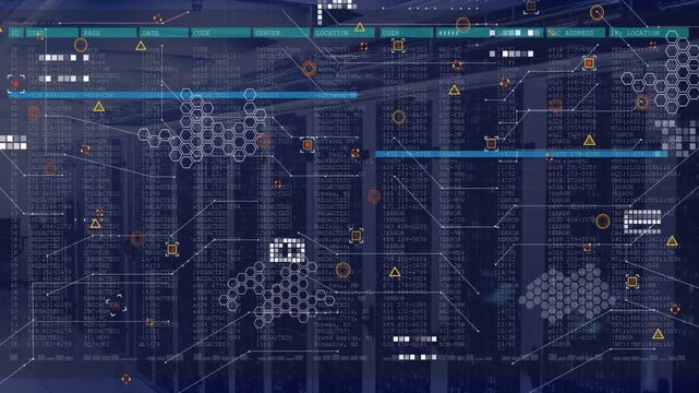 Automated scanner detecting traffic, activating HUD overlaying racks, sliding bars analyzing nodes
