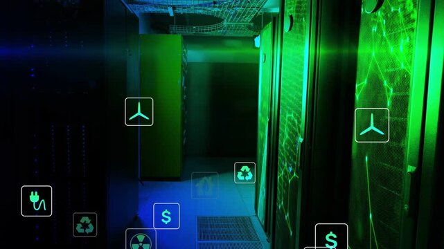 Power plug icon appearing, right panel emitting green glyphs floating and fading to show power data