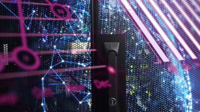 Black handle staying centered on boot projecting pink scrolling text showing security metrics