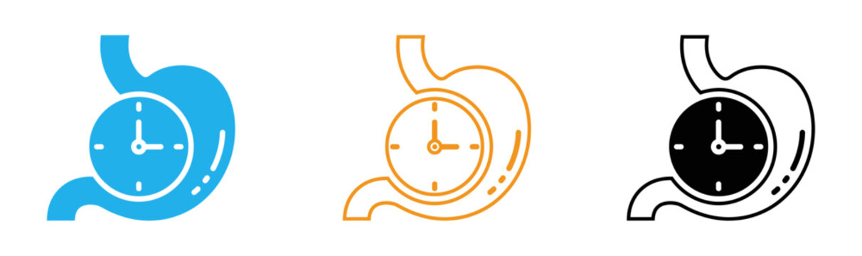 Gastric emptying illustration comparing normal and delayed stomach processes