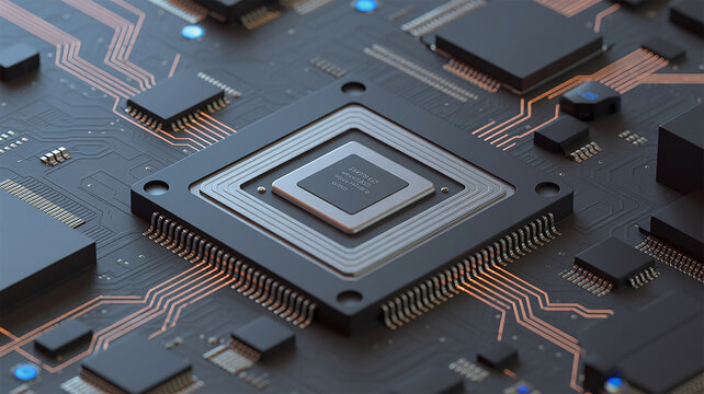 Close-up Macro View of a Computer Microprocessor and Circuit Board computer chip microchip
