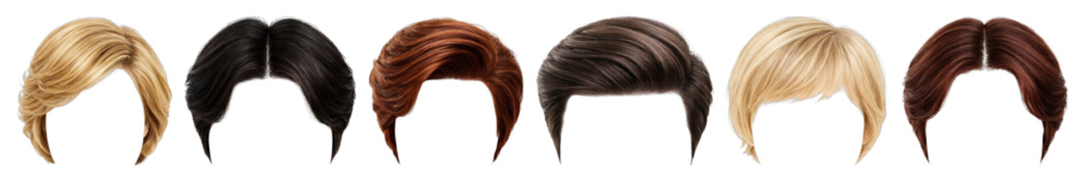 PNG Diverse stylish hair wigs collection on transparent background
