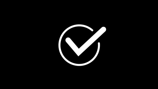 White color chick mark icon, ok button animation on black background.Sign OK on a Black Background. Web Concept.Abstract check mark symbol 4k Animation video on Black Background