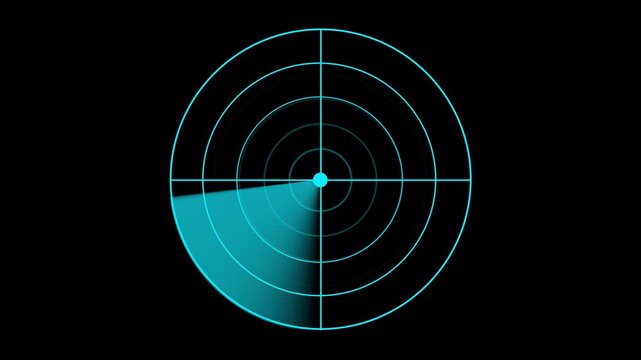 Blue sweeping radar screen animation.on Black Background and features 4k Animation video