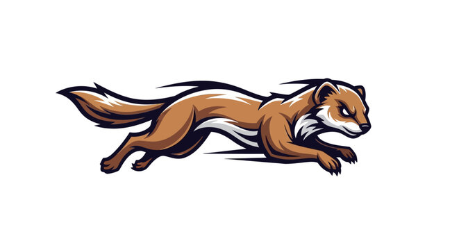 Running weasel illustration on white background for design element use